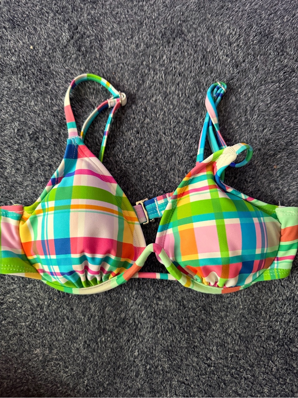 wild fable Multicolor Plaid Swim Top - Pink Green Blue Yellow